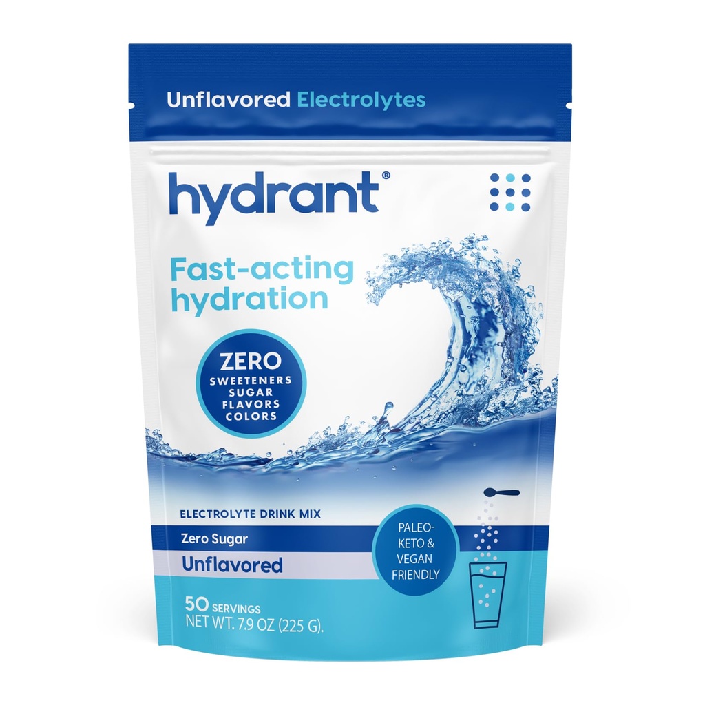 Hydrant - Bulk Hydration Powder, Desflavored, 50 Servings Fast Acting Electrolyte Rehydration Powder - Zero Sugar Flavorless Drink Mix for Daily Use, Travel &amp; Workouts