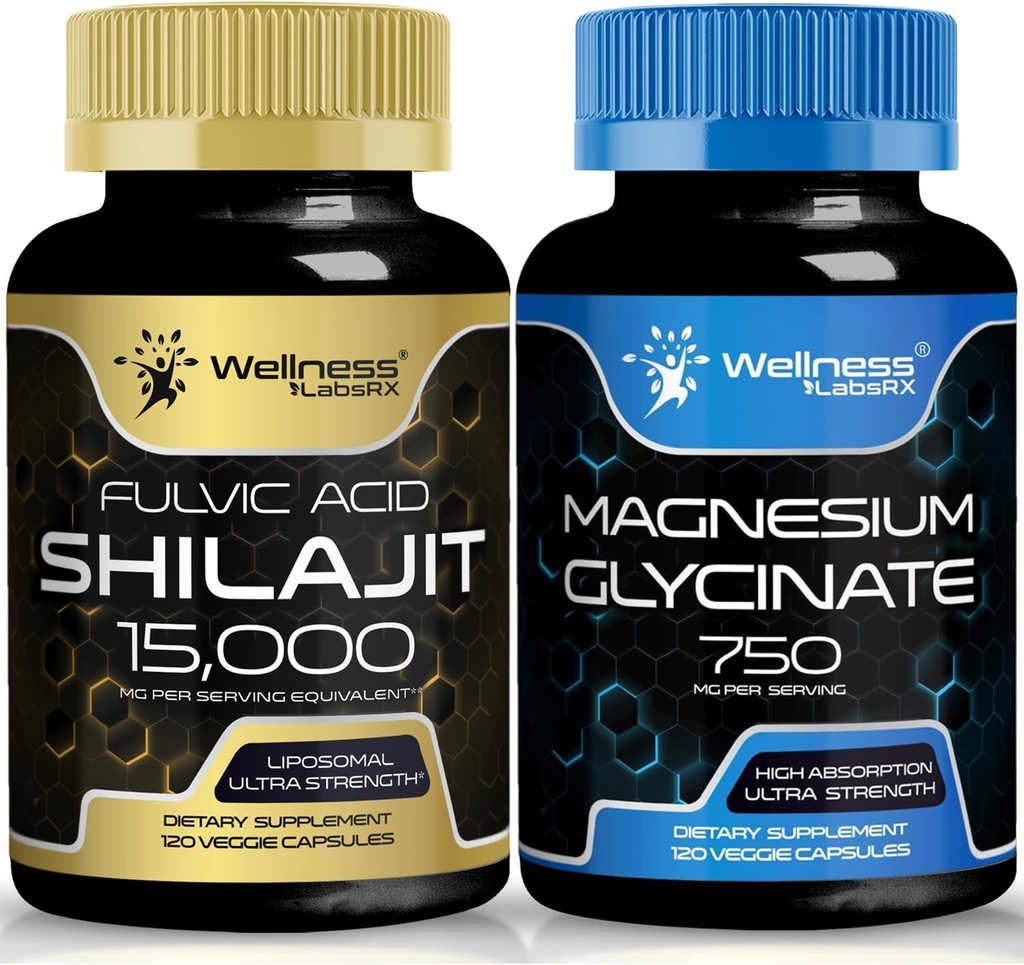 Magnesium Glycinate Capsules - 750mg - Suplemento Magnesio Alta Absorción Suplemento Shilajit Pure Himalayan Organic Capsules with Naturally Occuring Fulvic Acid