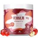 Mangas de fibra con probióticos,10G fibra por servicio No azúcar añadido sabor de manzana, con 10 millones de probióticos de CFU Blend, vinagre de manzana, vitamina C, inulina, apoyo a la limpieza 90 cuenta
