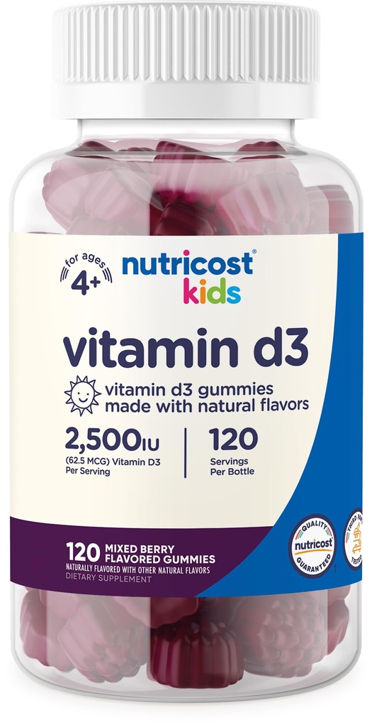 Nutricost Kids Vitamina D3 Gummies 2.500 UI (62.5mcg), 120 Gummies - Mixed Berry Flavored