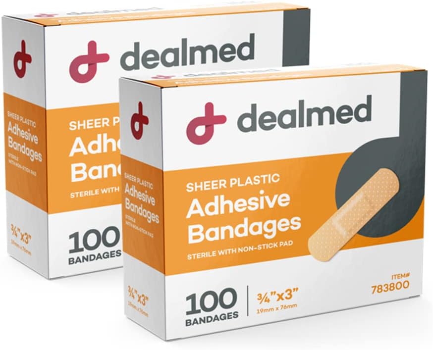 Bandages de adhesivo flexibles de chapa de plástico - 100 Conde (2 Pack) Bandages with Non-Stick Pad, Latex Free, Wound Care for First Aid Kit, 3" x 3/4"