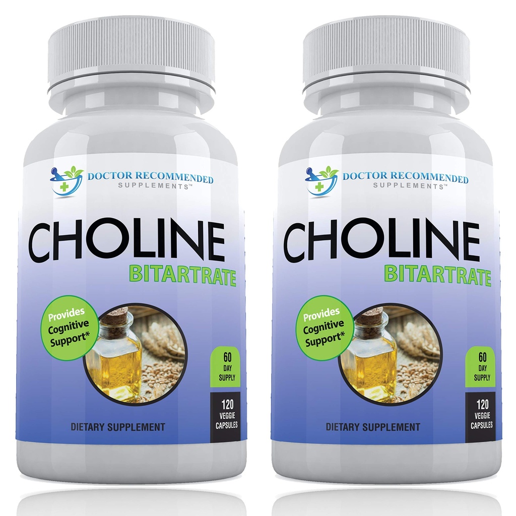 Premium Choline - 500 mg - 120 Veggie Capsules - Supports Cognitive Health, Memory &amp; 2 Pack