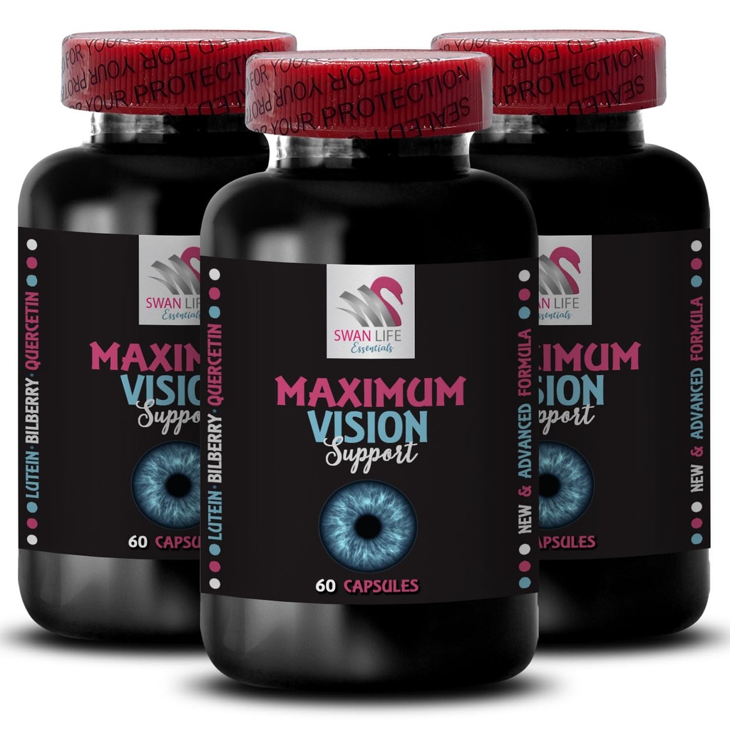 Soporte de ojos - EYE VISION SUPPLEMENT - La claridad de lentes, Afilador de enfoque, escenas brillantes, Afilado de ojos, vista cristalina, impulso visual, apoyo de enfoque, visión más clara, ventaja focal 3 Botella 180 Caps