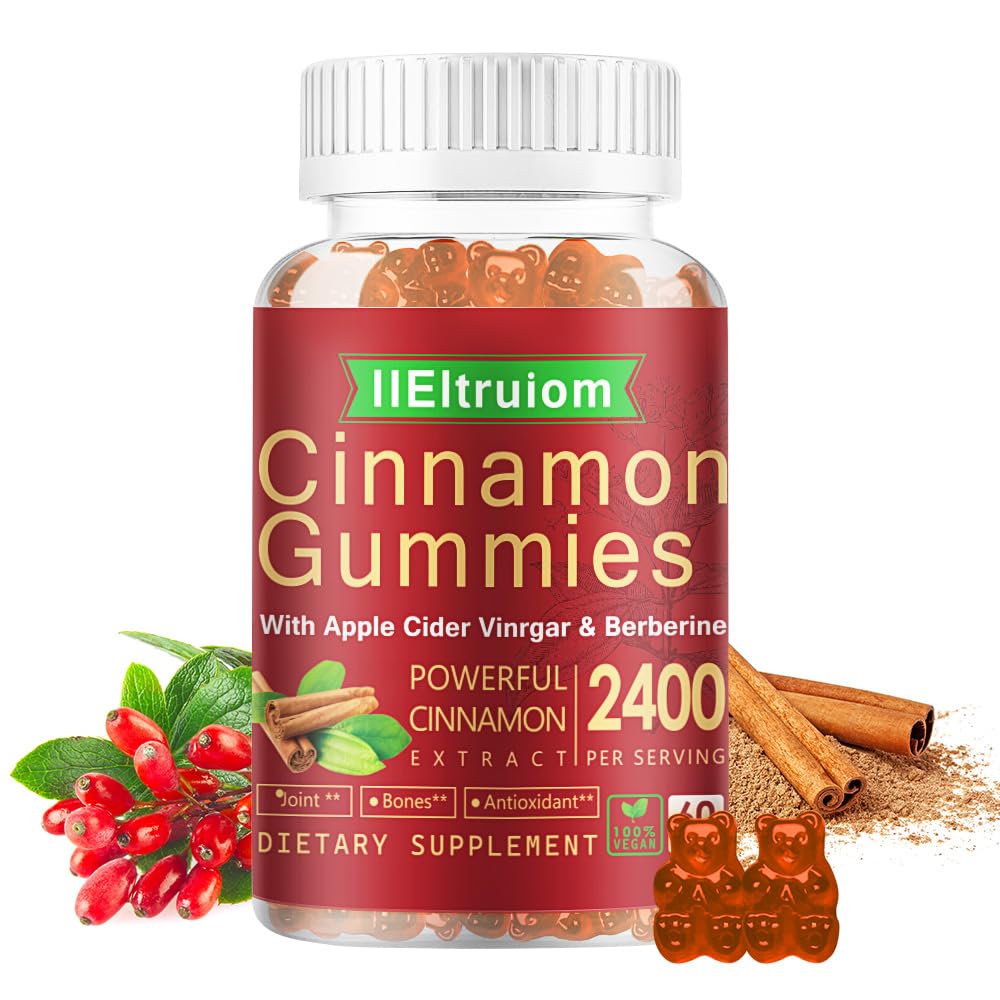 Ceylon Cinnamon Gummies, Ceylon Cinnamon 2400mg con Berberine, Turmeric, Apple Cider Vinegar, Bitter Melon, Chromium - 60 Condes
