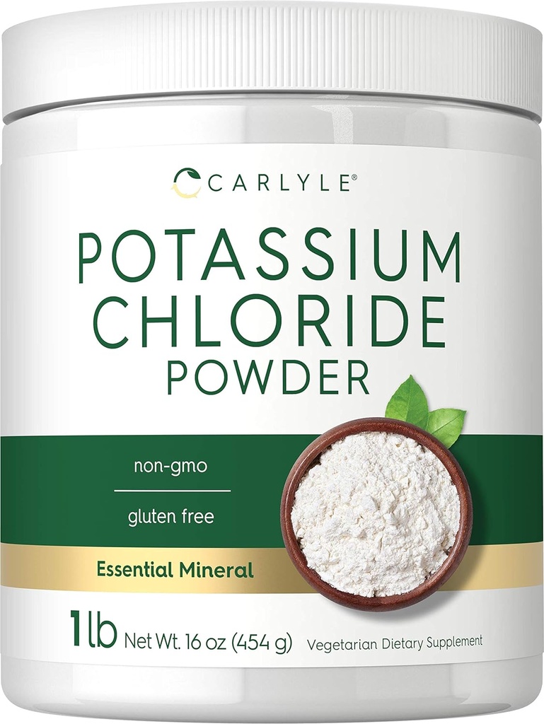 Carlyle Potassium Chloride Powder Suplemento 16 oz ← Alimentos Grado ← Salt Substitute  Vegan, Vegetarian, Non-GMO, Gluten Free