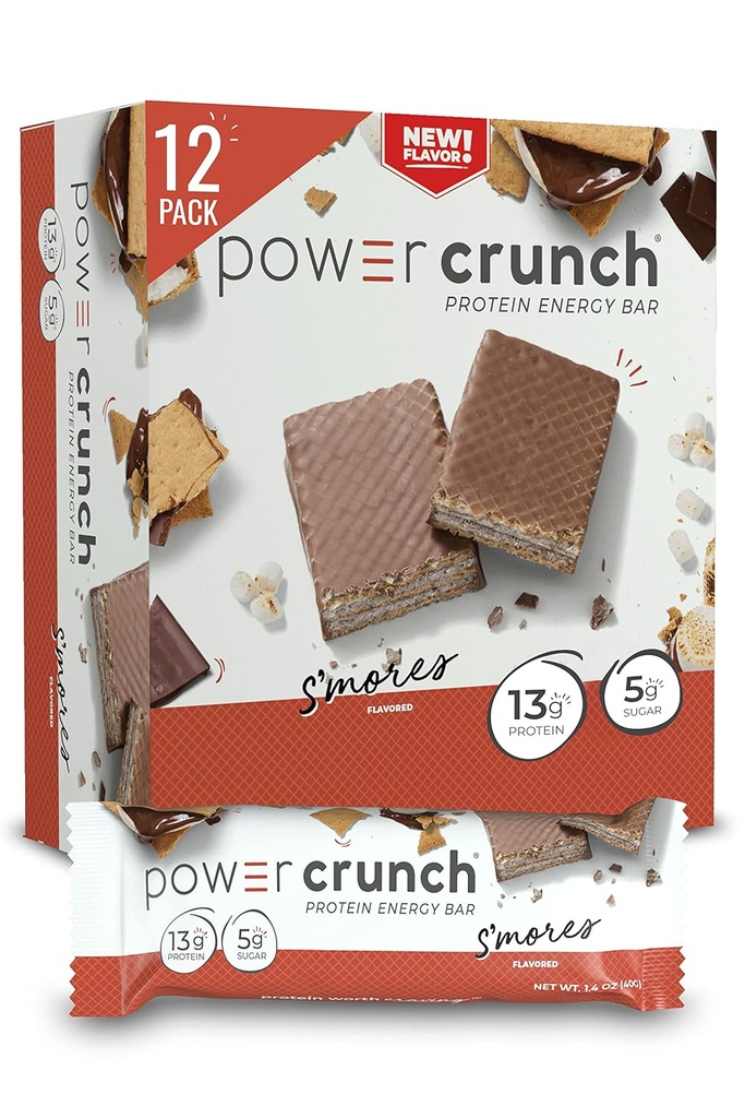 Power Crunch Protein Wafer Bares, High Protein Snacks with Delicious Taste, S'Mores, 1.4 Ounce (12 Count)