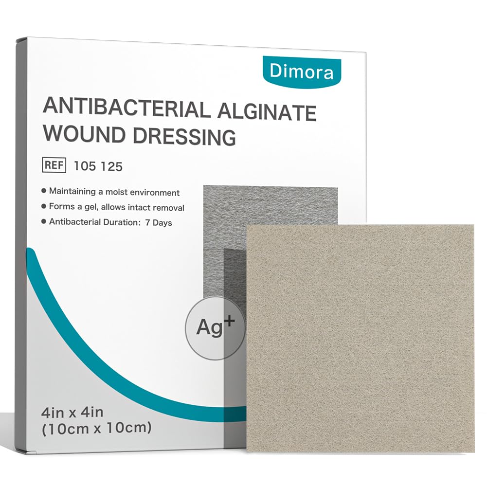 Dimora Upgrade Plata Calcium Alginate Wound Dressing -Antibacterial Non Stick Gauze, Highly Absorbent Sterile Bandage Pads,4'' x 4'' Patches 5 Packs