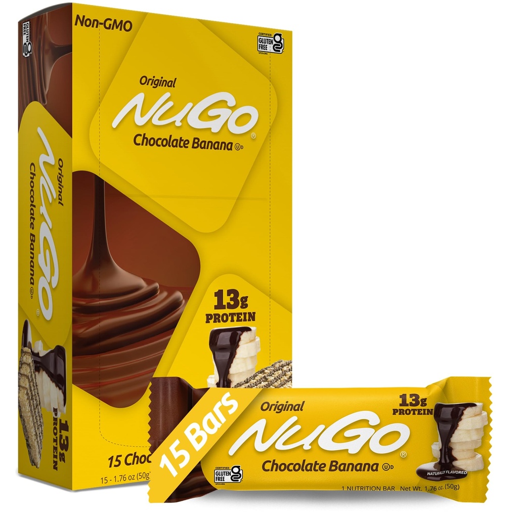 NuGo Protein Bar, Chocolate Banana, 13g Protein, Gluten Free, 15 Conde