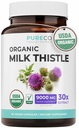 PURE CO USDA Organic Milk Thistle Supplement - 300mg of 30:1 Milk Thistle Extract with 80% Silymarin - Organic Herbal Liver Cleanse Detox & Repair - Vegan Non-GMO & Lab Verified (2 Month Supply)