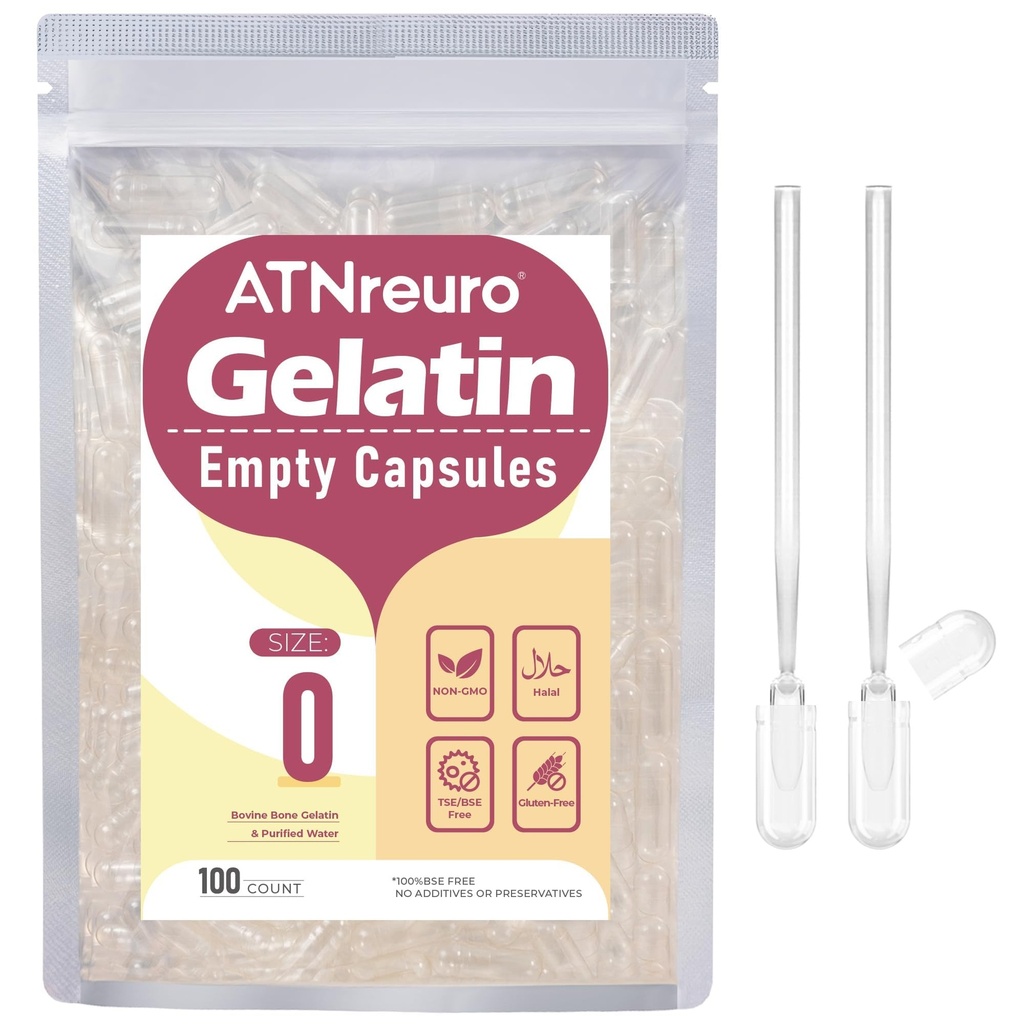 Tamaño 0 Empty Gelatin Capsules con 2 Micro Spoons - 100 Conde Empty Clear Capsule - Gel Pill Capsules para Powders Suplementos