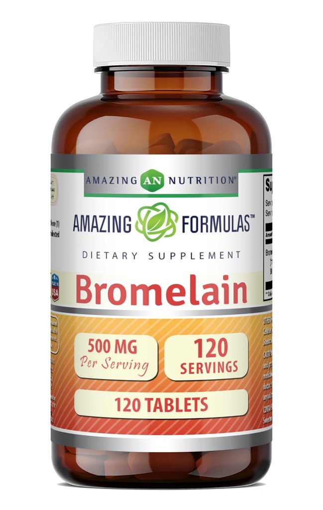 Fórmulas asombrosas Bromelain 500 Mg (300 GDU) ← Tablets Suplemento  Non-GMO TEN Gluten-Free TEN Made in USA (1 Pack TEN 120 Count)
