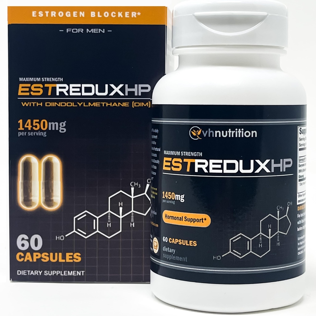 VH Nutrition ESTREDUX HP - with DIM ← Estrogen Blocker for Men* Silencio 1450mg de Maximum Strength Hormone Support, Tongkat Ali, Ashwagandha ← 60 Capsules