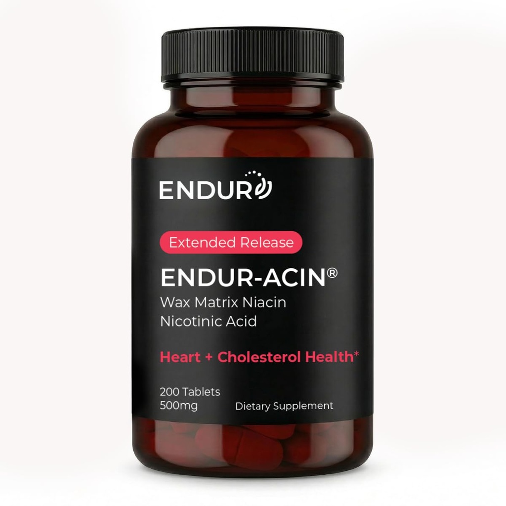 ENDUR-ACIN Niacina, Salud del Corazón &amp; Colesterol Healthy Balance Suplemento, Extended Release for Optimal Absorption, Gluten Free, 500mg (200 Tablets)