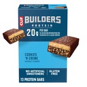 CLIF BUILDERS Protein Bares - Cookies 'n Cream Flavor - 20g Plant Based Protein - Gluten Free - Non-GMO - Low Glycemic - No Artificial Sweeteners - 2.4 oz. (12 Pack)