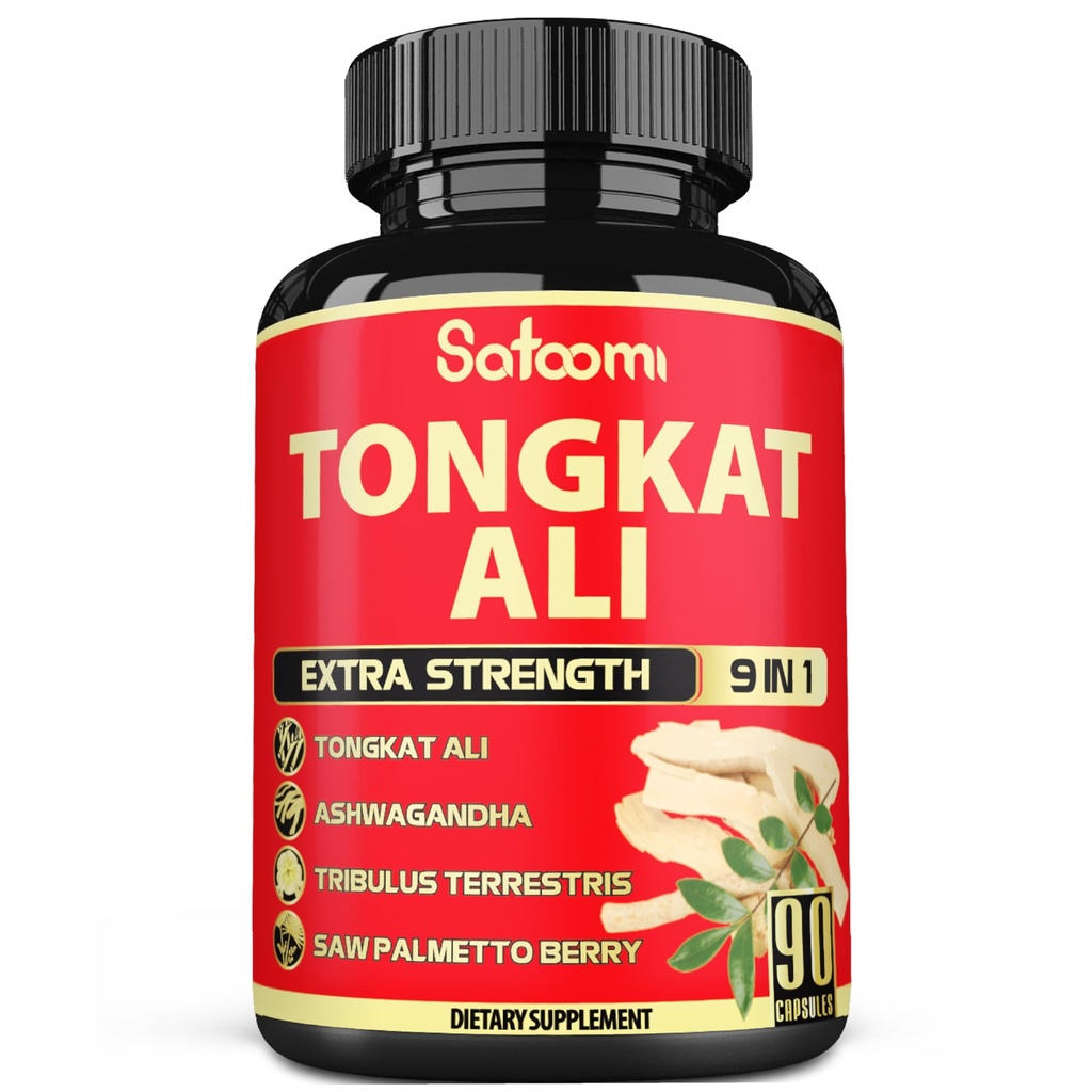 Satoomi 9in1 Tongkat Ali Root Extract - Ashwagandha, Tribulus Terrestris - 90 cápsulas para 3 meses - Support Strength, Energy &amp; Healthy Immune