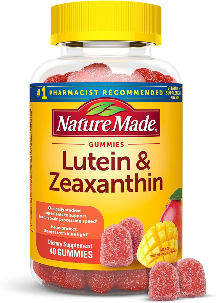 Nature Made Lutein " Zeaxanthin Gummies, Eye and Brain Supplement, 40 Vegan Gummies, 20 Day Supply
