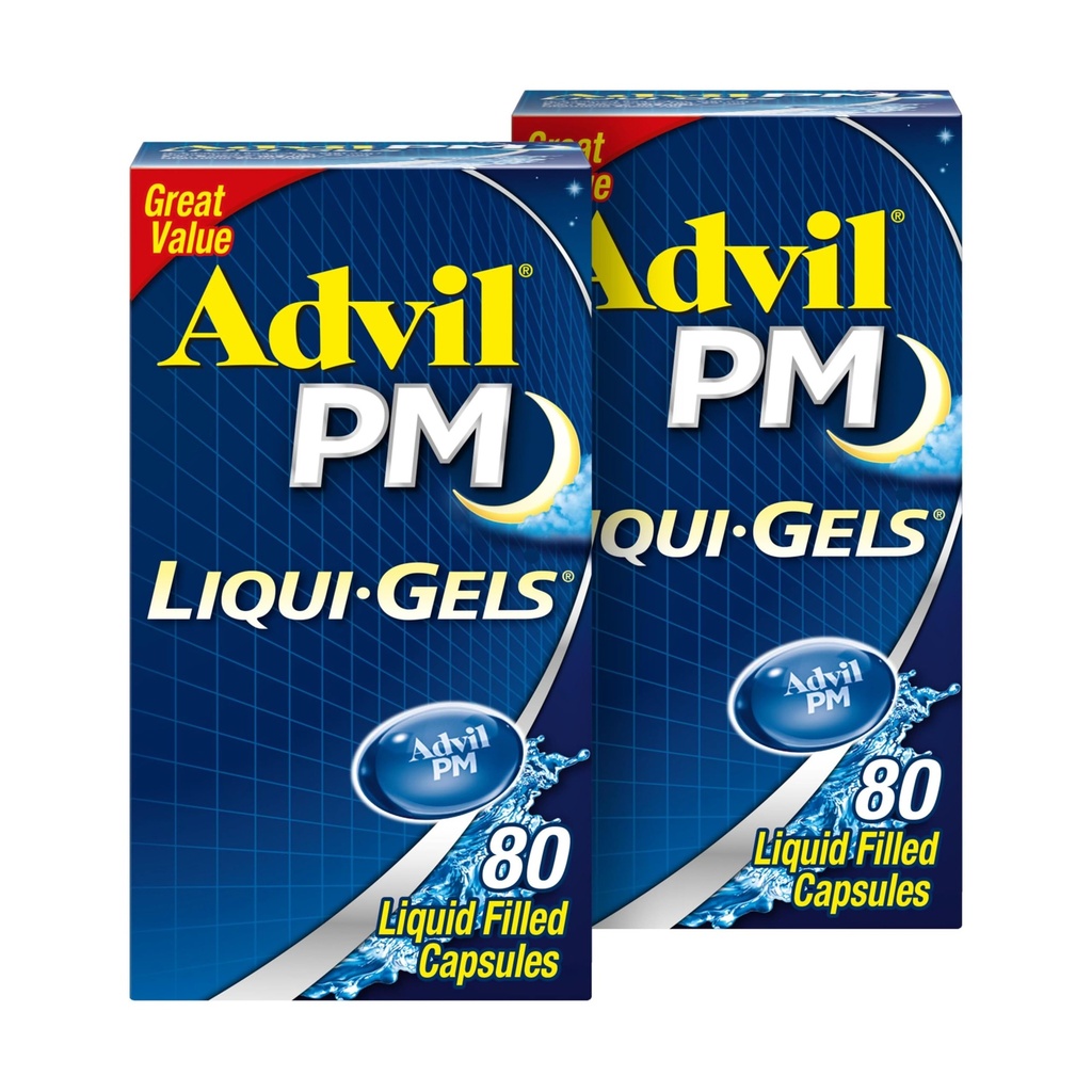 Advil PM Liqui-Gels Doin Reliever and Nighttime Sleep Aid, Doin Medicine with Ibuprofen for Pain Relief and Diphenhydramine HCL for a Sleep Aid - 2x80 Liquid Filled Capsules