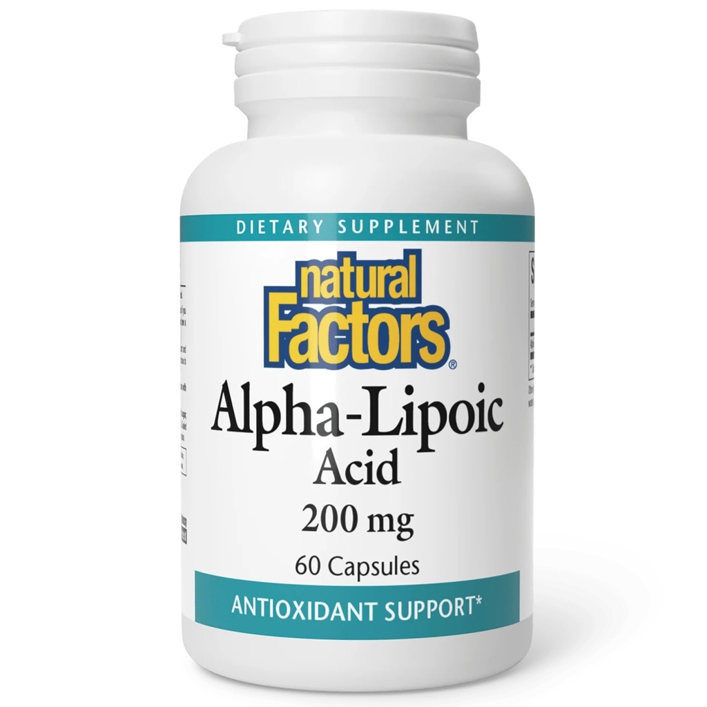 Factores naturales Ácido alfa-lipoico 200 mg cápsulas, 60 puntos