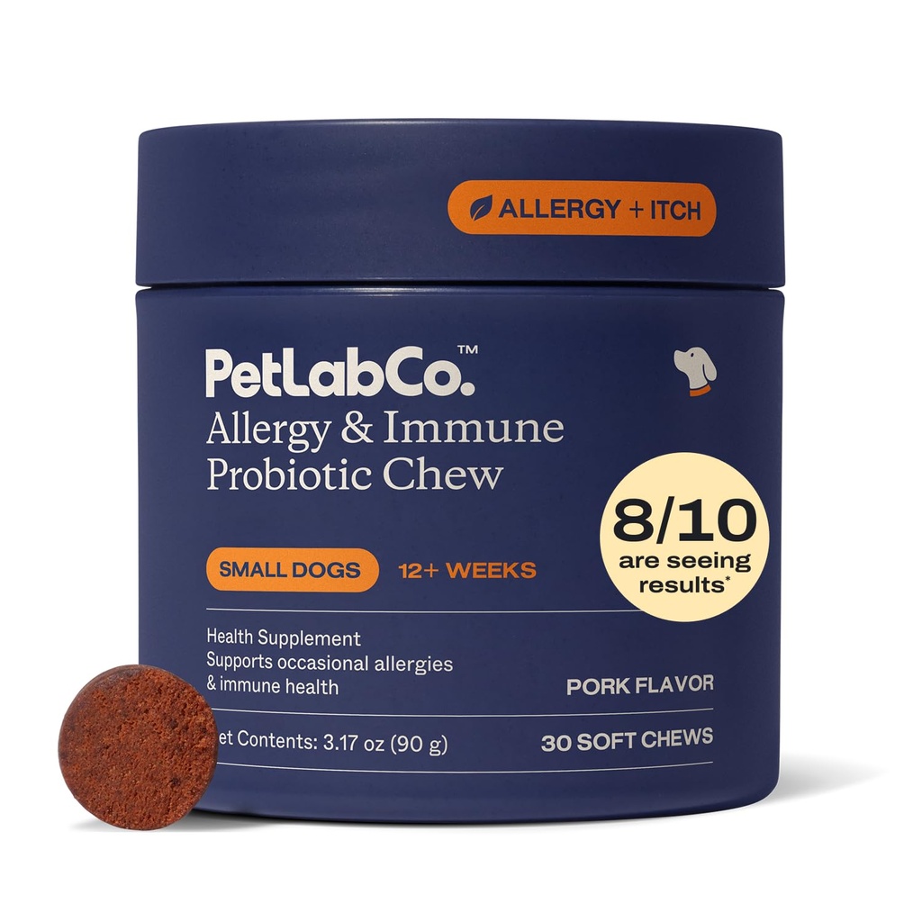 PetLab Co. Allergy &amp; Immune Daily Probiotics for Dogs. Apoya la producción de levaduras, alergias estacionales, Itchiness intermitente, Gut & Digestive Health - 30 Chews for Small Dogs - Packaging May Vary
