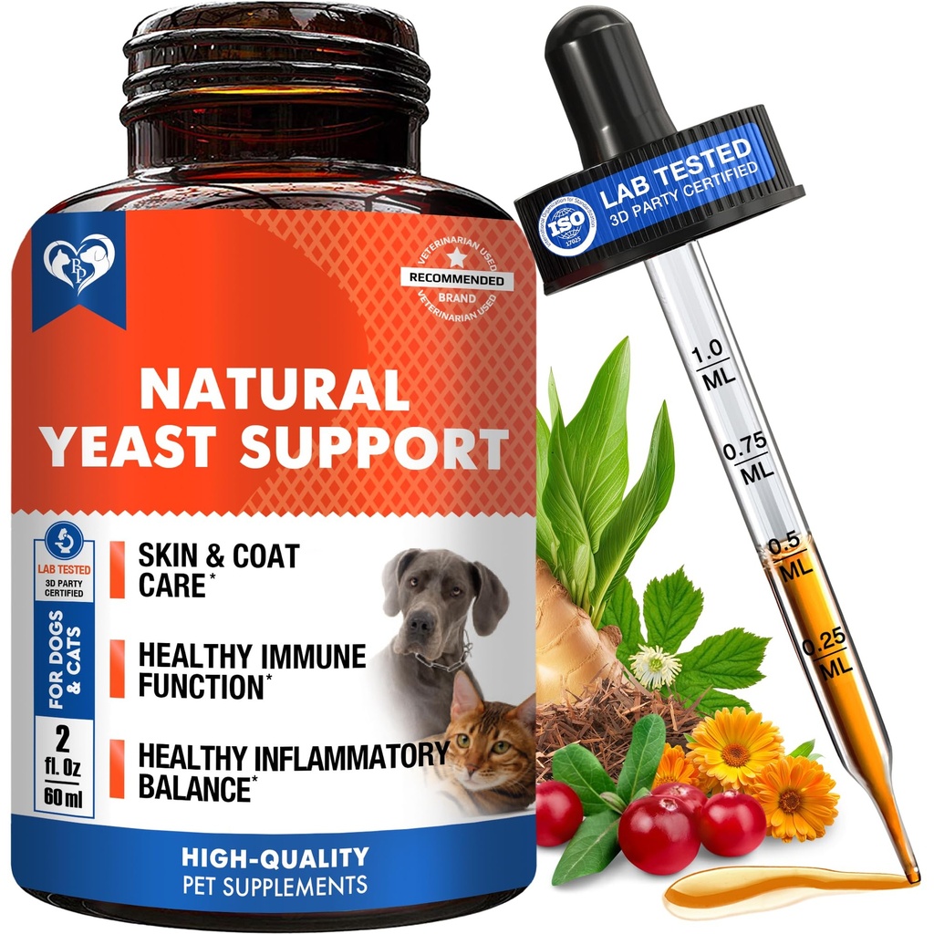 Gatos naturales y perros Infección de levadura Tratamiento anti Itch - Orejas picantes, Esquí y síntomas de alergia Alivio - Reduce la inflamación " Alivia la irritación - Suplemento de medicina herbal gotas