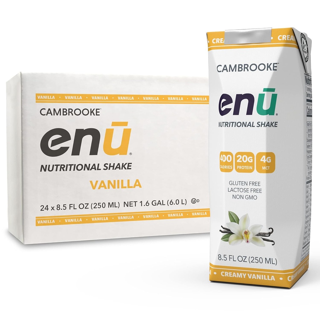 ENU Nutrición Shakes - 20g Protein ← 400 Calories - Reemplazo de comida para la ganancia de peso (Vanilla, Pack de 24)
