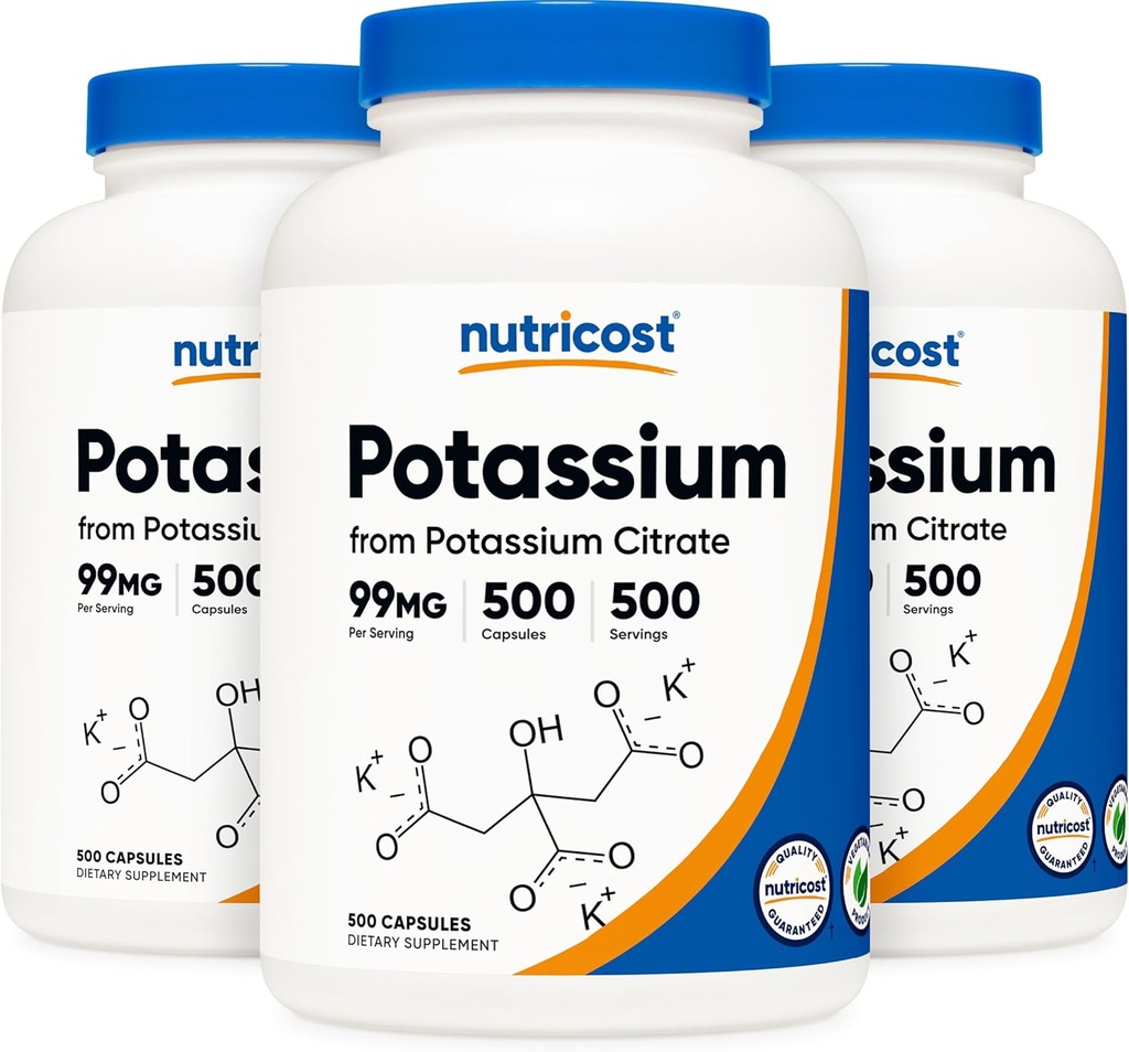 Nutricost Potasio Citrato 99mg, 500 cápsulas (3 botellas)