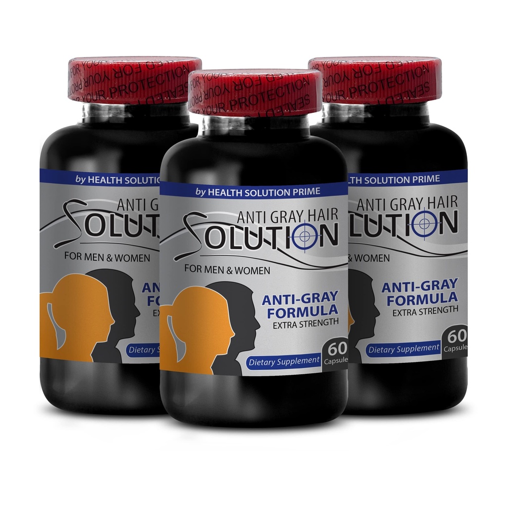 Gris Hair Reversal - Anti Gray Hair Solution - biotin Supplement, Hair Products, Saw Pametto Extract, L-Tyrosine, Nettle Root, Folate Pills, Vitamina b6, Natural Formula, Energy Pills, 3 Bot 180 Caps