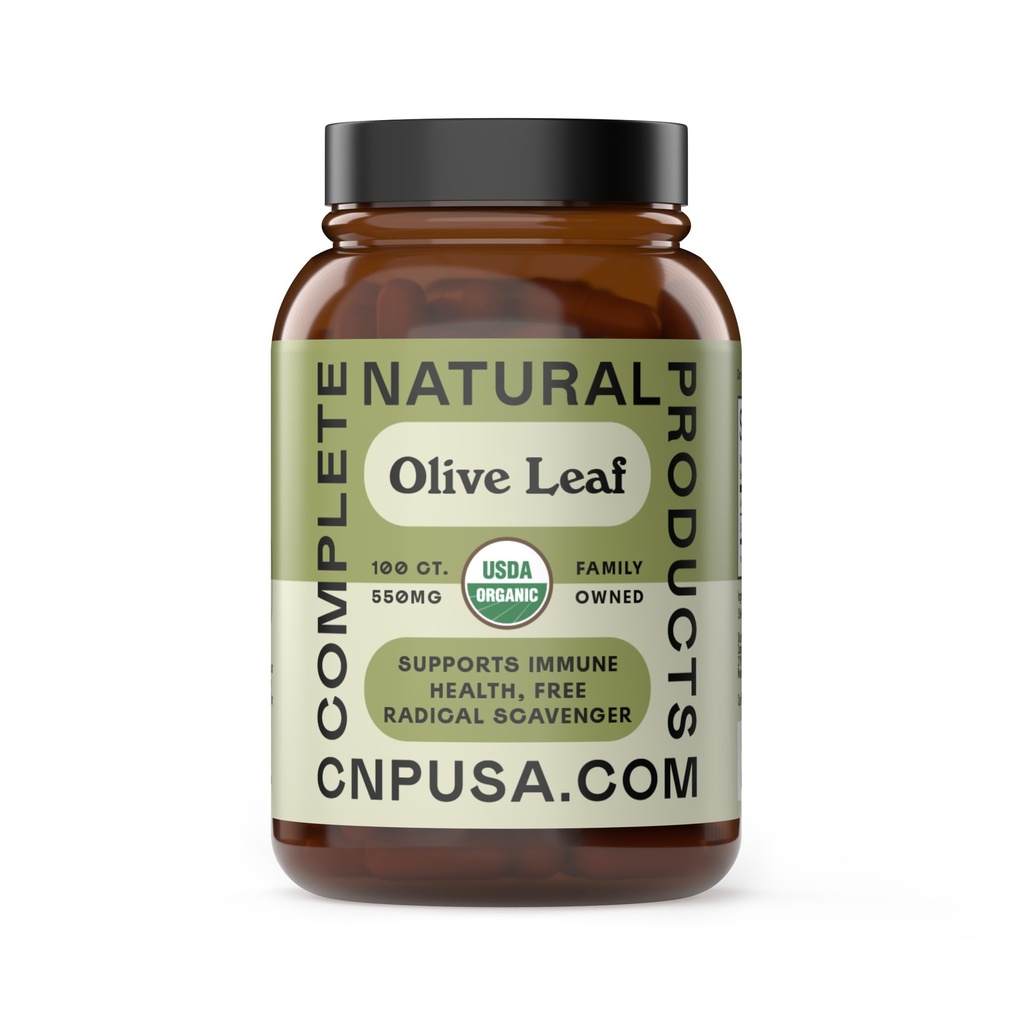 Productos naturales completos Cápsulas de hoja de oliva orgánica - 550mg, 100 Cuenta, 1100mg por servicio
