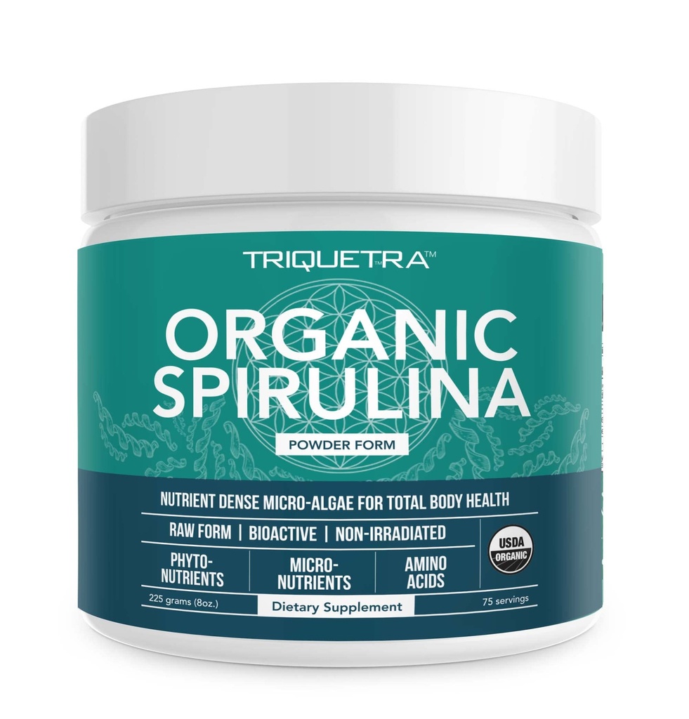 Polvo Espirulina Orgánica – Hecho con Parry® Spirulina, Conocida por la Pureza Superior y la Densidad Nutriente – Agricultura Vegana – No Irradiada – Suplemento Superalimentario de Algas Azules – 75 Serviciones – 8 oz