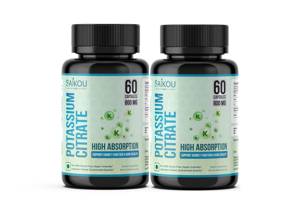 Citrato de potasio 800 mg Suplemento de Potasio de Alta Absorción - 120 Serviciones Apoya Equilibrio de Electrolitos, Riñón y Salud de Hueso (2)