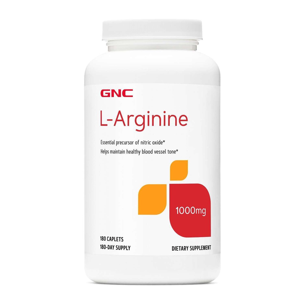 GNC L Arginine 1000mg Suplemento, apoya el tono saludable del vaso sanguíneo, 180 servicios
