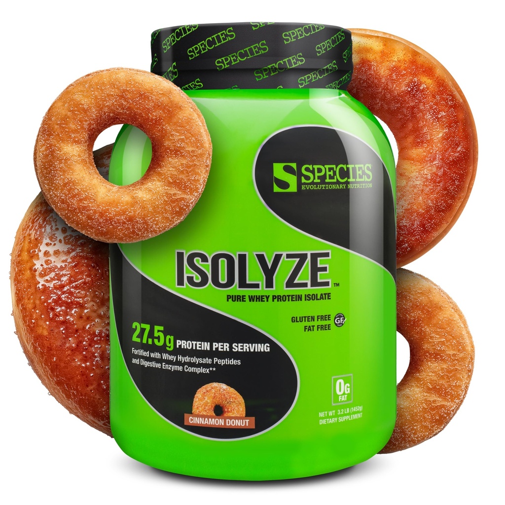 Especies Nutrición Isolyze Whey Protein Powder, 100% Whey Isolate for Muscle Building, 27.5g Protein Por Scoop, No Sugar & Low Fat (Cinnamon Donut, 44 Servings)