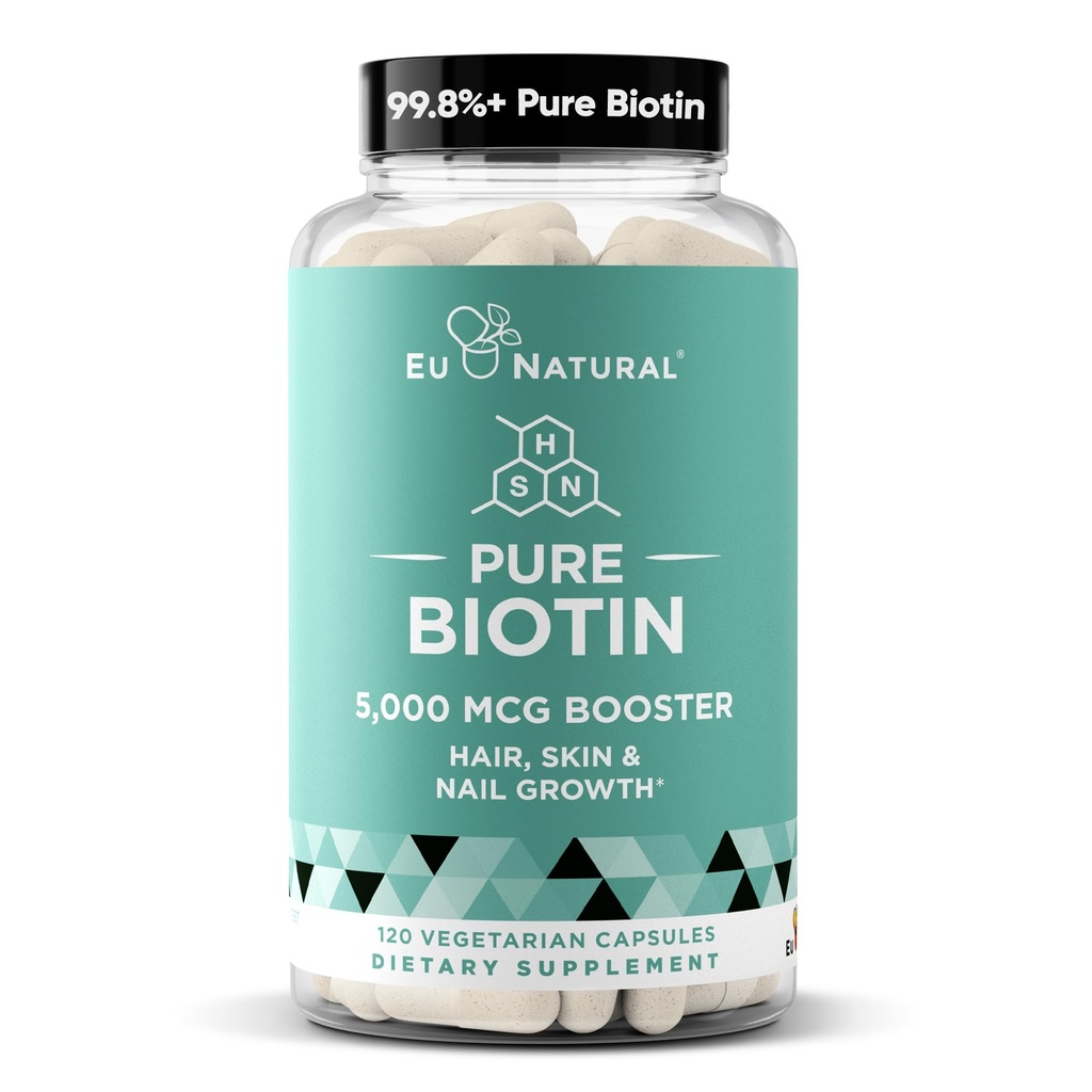 Biotina 5000 mcg Peluquería bobinas Suplemento – Crecimiento del cabello de alta potencia Vitaminas para hombres de mujeres – Proporcionar un apoyo poderoso para el cabello saludable, uñas más fuertes y la piel de la guanición – 120 cápsulas suaves veganos