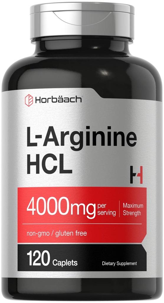 Horbäach L-Arginine HCL 4000mg Silencio 120 Caplets ← Aminoácidos para Hombres y Mujeres Silencio Nitric Oxide Suplemento Silencio Vegetariano, No GMO, Gluten Suplemento Libre