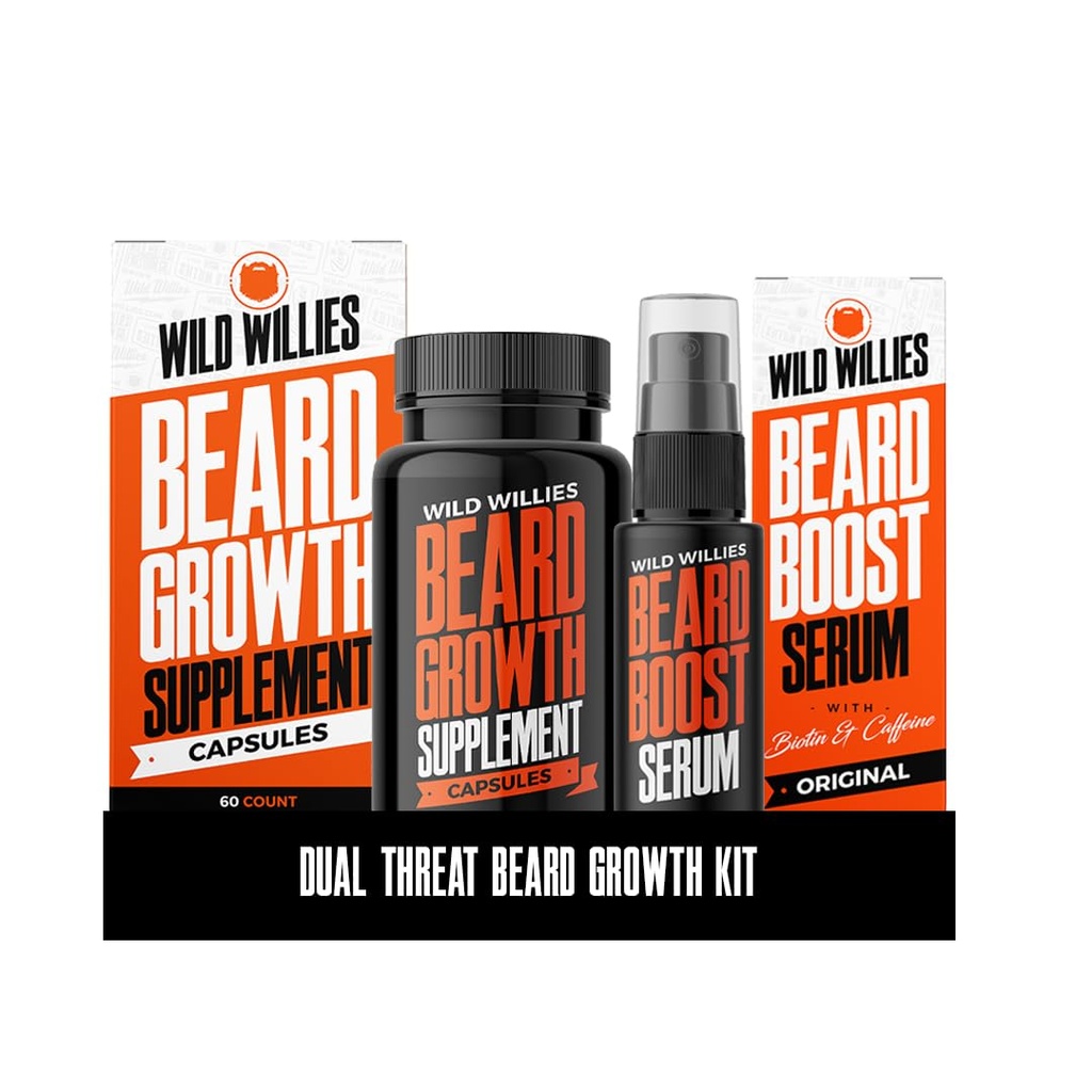 Boost Serum - Aceite de crecimiento natural con biotina y cafeína - Vitaminas para la barba más completa - 60 cápsulas - Para hombres