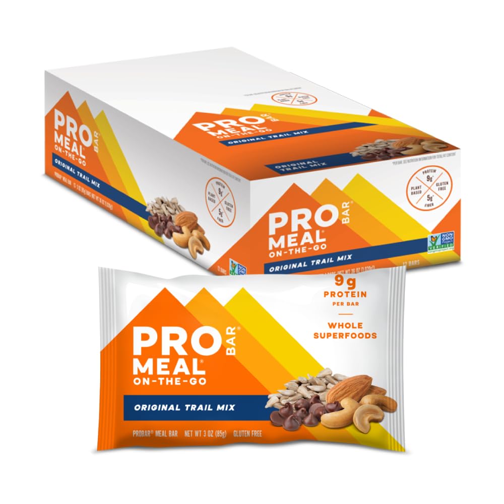 PROBAR - MEAL Bar, Original Trail Mix, Non-GMO, Gluten-Free, Healthy, Plant-Based, Whole-Food Ingredients, Natural Energy (12 Conteo)