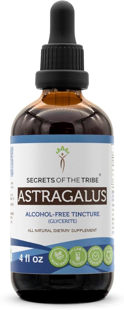 Secretos de la tribu Astragalus Tincture Extracto líquido libre de alcohol, Astragalus (Astragalus membranaceus) Root seco (4 FL OZ)