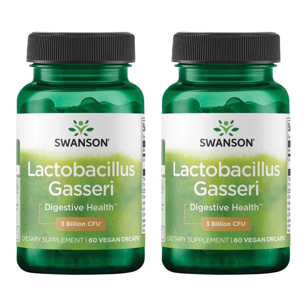 Swanson Lactobacillus Gasseri - Suplemento Probiótico Apoyo Salud Digestiva con 3 Billones CFU - Diseño-Release Satiety & Fat Metabolism Support - (60 Veggie Capsules) 2 Botellas