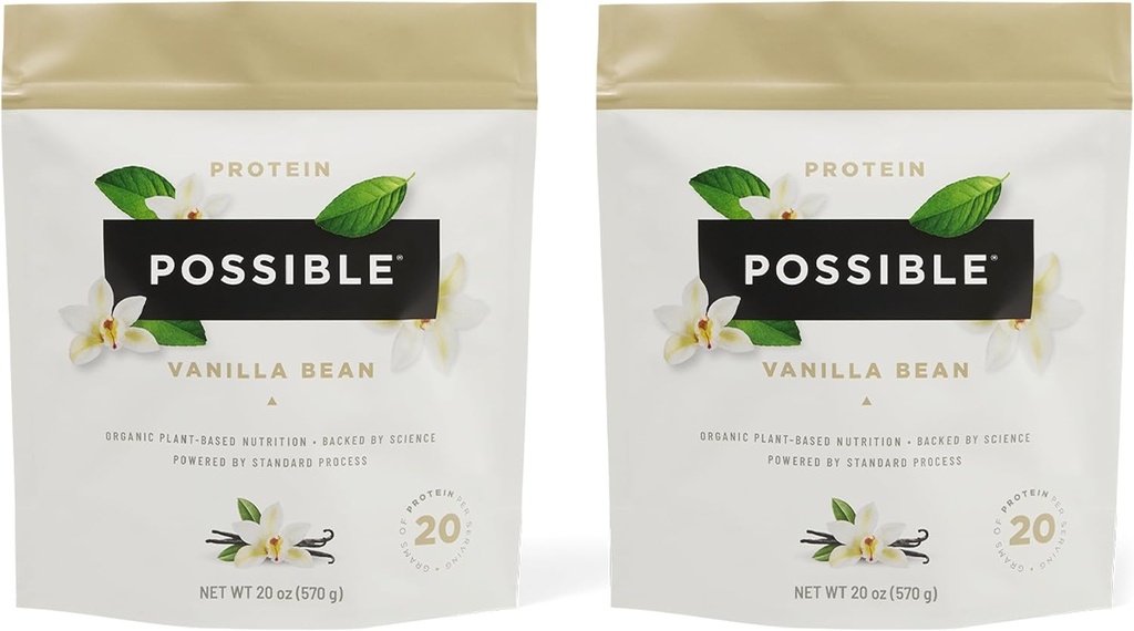 Protein Powder Vanilla Bean - 20g de Vegan, Proteína de base vegetal Mix - Non-GMO, Non-Dairy, Gluten-Free - 3.5g de BCAAs - 9 Aminoácidos esenciales - 30-Day Supply - 2 Bolsa, 30 Servimientos