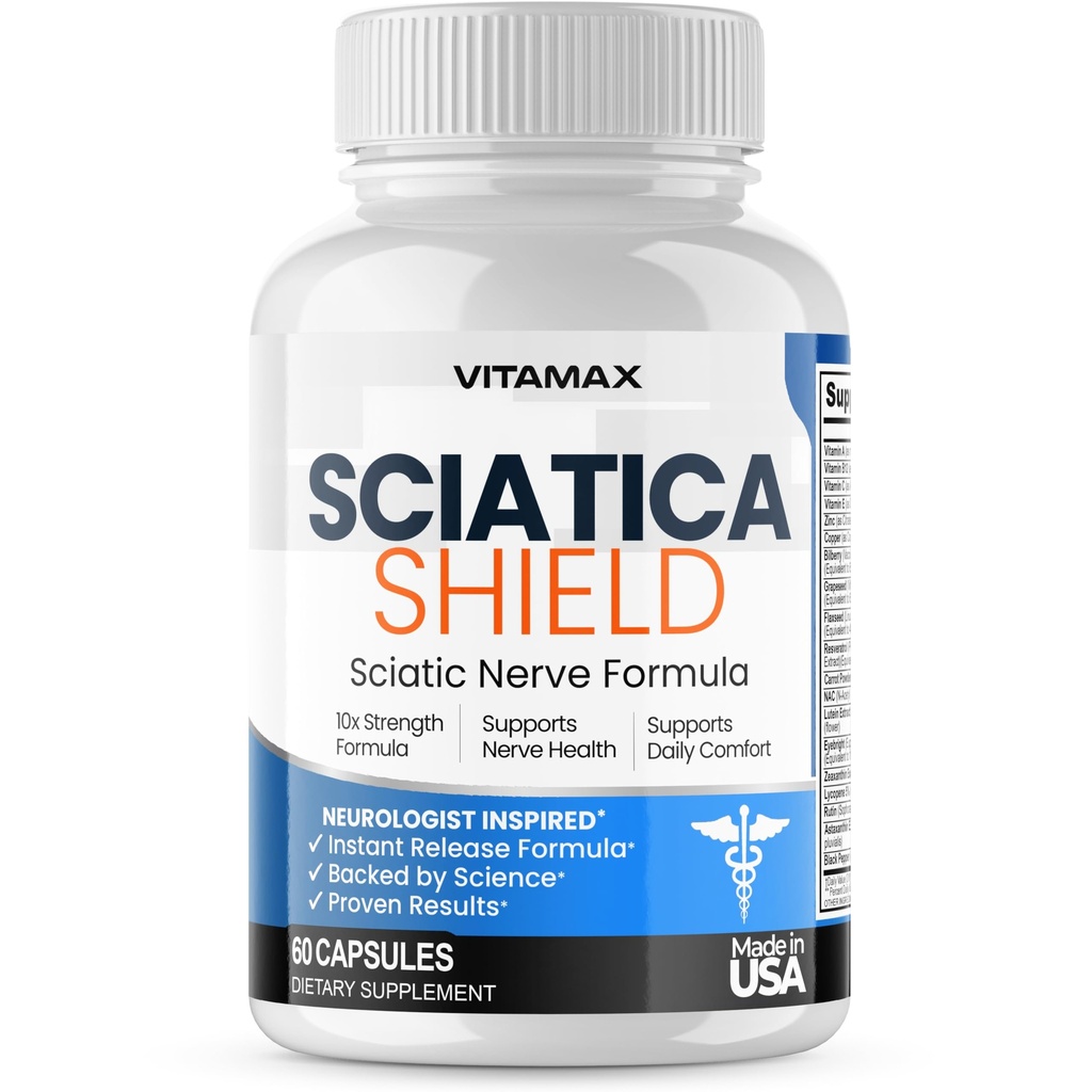 Sciatic Nerve Health Support Suplemento – 10x Fórmula Alpha Lipoic Acid Folic, Turmeric, Glucosamine, MSM, Complejo de Vitamina B - Hecho en EE.UU. – 60ct