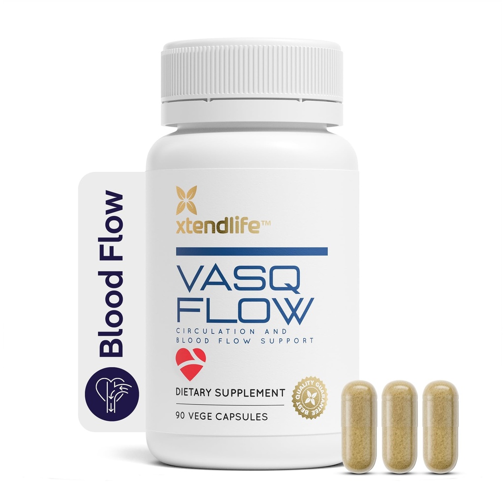 Xtendlife VasQFlow Nitric Oxide Booster - para Circulación, Flujo de Sangre, Corazón &amp; Muscle Soporte con Extracto de Espinacas Rojas " Ajo Envejecido - 1 Mes de Suministro (90 Cuenta)