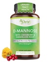 Pure By Nature 600mg D-Mannose Vegan Capsules with Cranberry &amp; Dandelion Extract, Urinary Tract Health Support, Flush Impurity, Detox Body, 240 Count