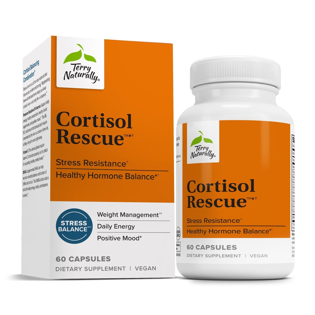 Terry Naturally Cortisol Rescate - Stress Response Support with Vitamin C & Bioactive B Vitaminas - Adrenal Health & Energy Support Suplemento - 60 cápsulas (60 servidumbres)