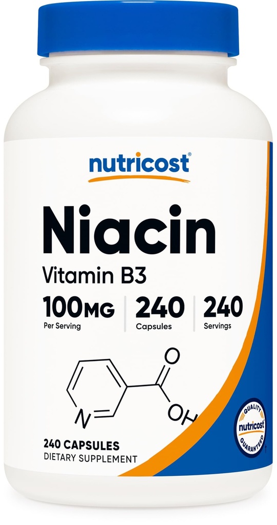 Nutricost Niacin (Vitamin B3) 100mg, 240 cápsulas - con Flushing, Non-GMO, Gluten Free