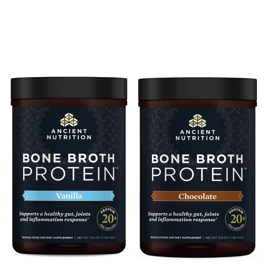 Antigua Nutrición Bono Broto Proteína Polvo, Vainilla, 20 Servimientos + Bono Broth Protein Polvo, Chocolate, 20 Servimientos