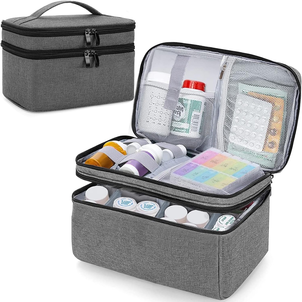 Empty, Family First Aid Box, Pill Bottle Organizer Bag for Emergency Medication, Supplements or Medical Kits, Zippered Medicine Bag for Home and Travel