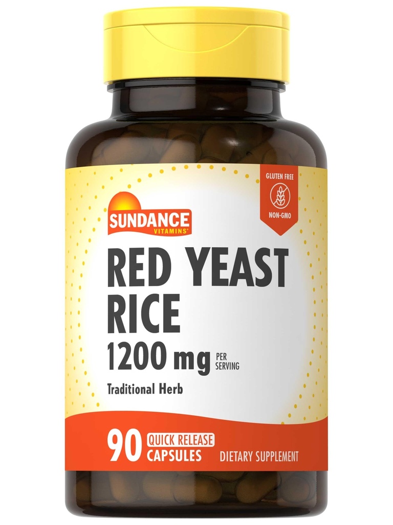 Sundance Red Yeast Rice Capsules ← 1200mg ← 90 Conde ← Tradicional Herbal Suplemento Silencio No GMO y Gluten Fórmula Libre