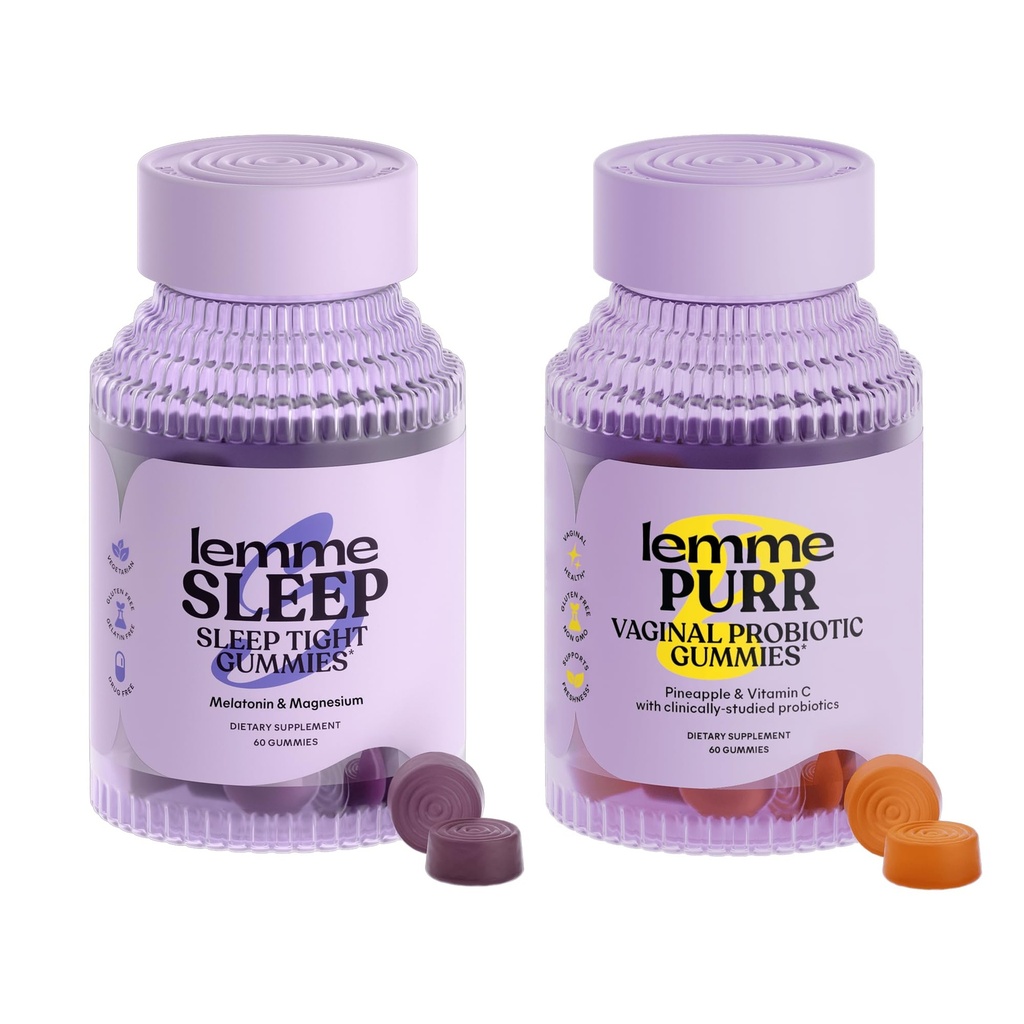 Lemme Sleep &amp; Purr Bundle - Sleep Gummies, a Drug-Free Nighttime Aid & Purr Vaginal Probiotic Gummies for Women - Gluten Free, Gelatin Free, Non-GMO - 60 Cuenta cada uno