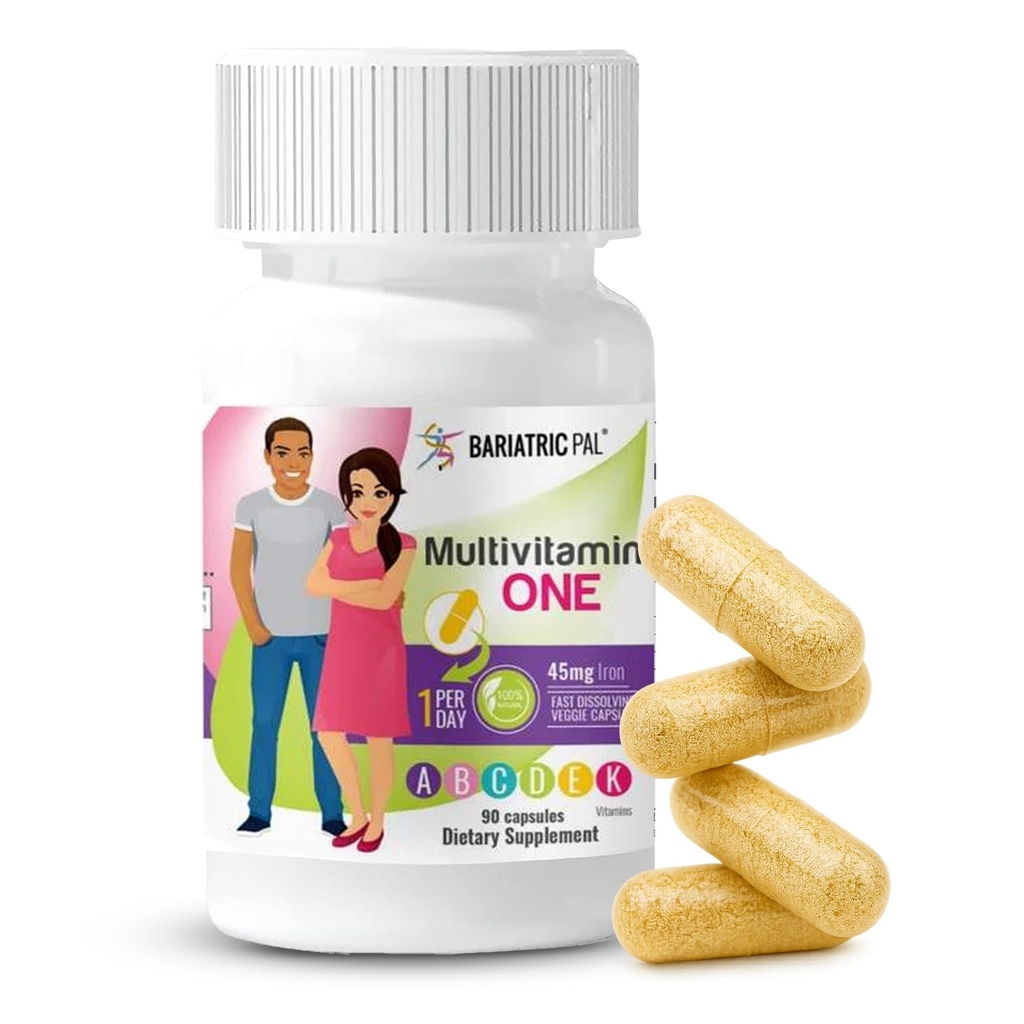 BariatricPal Multivitamina ONE 1 por día! Cápsula multivitamina barátrica con 45 mg de hierro tóxico Fácil de Tragar Cápsula tóxica Vitamina para Cirugía Bariatrica Pacientes Ø 90 Cuenta (3 Mes de Suministro)