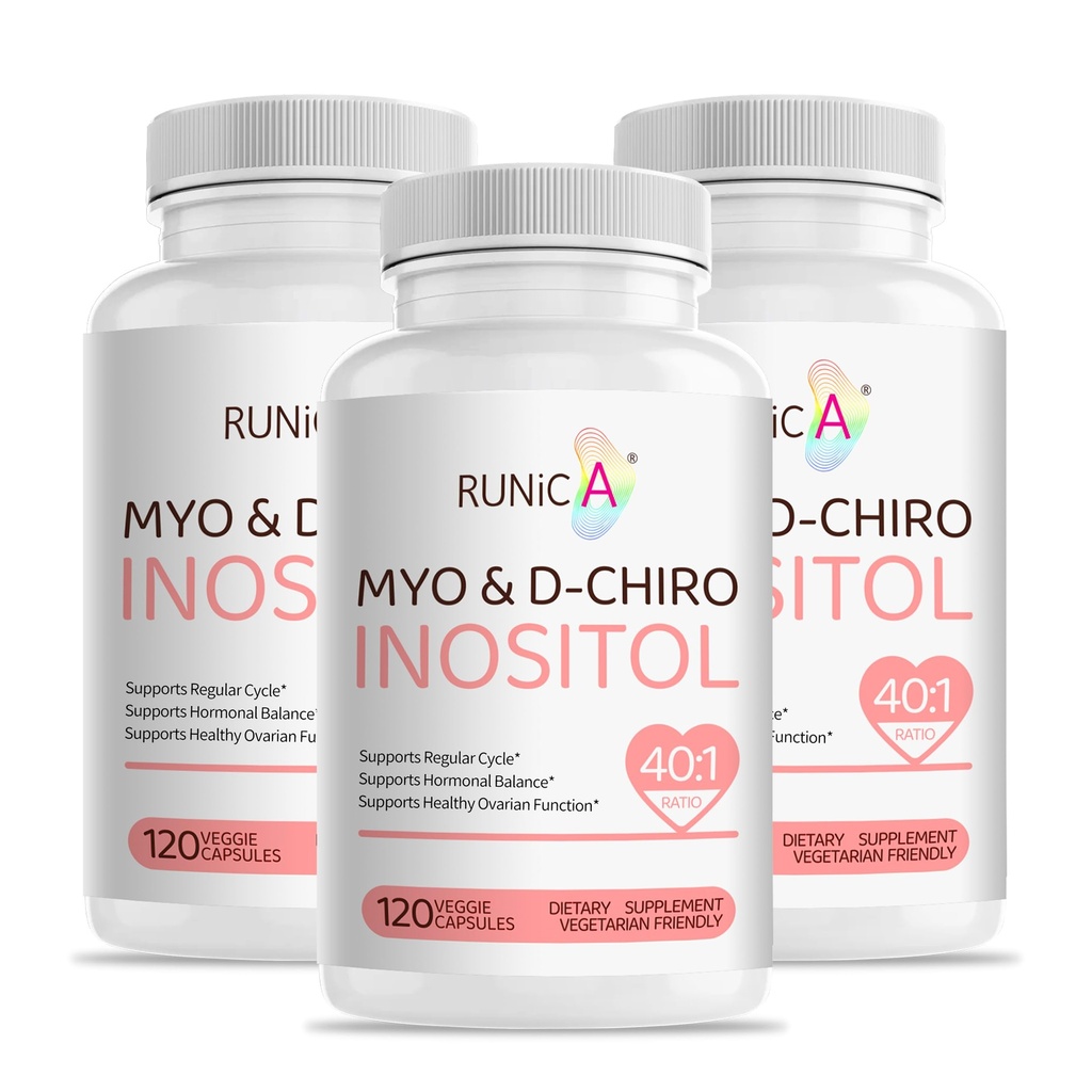 Myo-Inositol & D-Chiro Inositol Suplemento para Mujeres - Ideal 40:1 Ratio -Apoyo Equilibrio de hormonas femeninas " Fertilidad " Salud ovárica - Capacidades de polvo vegano - Suministro de 90 días